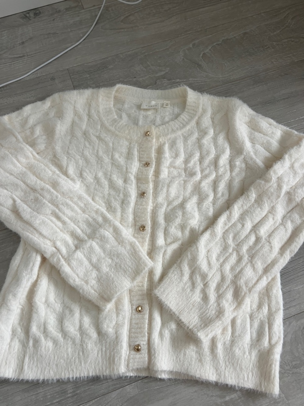 Cyrus Cream Cable Knit Button-Front Cardigan